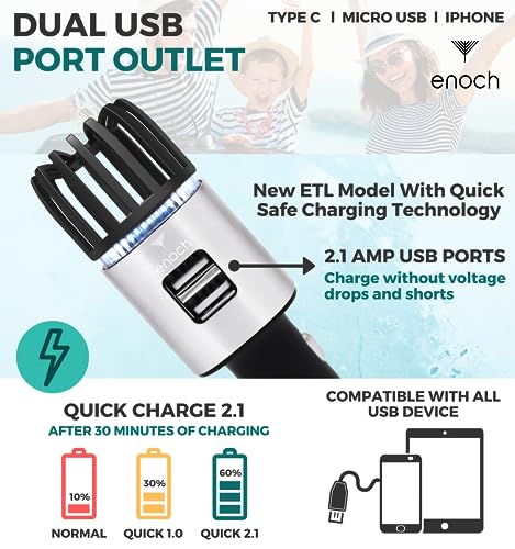Image of Enoch Car Air Purifier Premium Air Ionizer - 12V Plug-In Ionic Ozone Deodorizer Accessory with Dual USB Car Charger - Eliminates Cigarette Smoke, Pet and Food Odors, Dust (Gray Silver)