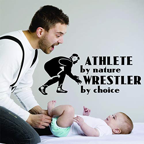 Vinyl Wall Decal Sticker : Athlete by Nature Wrestler by Choice Wrestling Logo Icon Teen Boys Self Defense Fighting Bedroom Sports Sport Fighting UFC Competitive Strong Teens Picture Art Size : 8x20