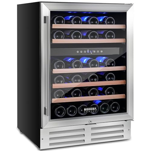 Image of BODEGA 24 Inch Wine Fridge 46 Bottle, Dual Zone Compressor Wine Cooler with UV-Protected Glass Door, 41-72F Temp Control, Quiet Under 45dB, Built-in or Freestanding for Home Kitchen Bar (5.3 cu.ft)