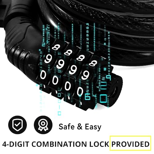 Image of PRO365 Premium Anti-Theft 4 Digit Fixed Combination Cycle Lock | 1 Year Warranty | 12 MM Steel Cable with PVC Coating | Universal Lock Code Provided | Bicycle, Helmet, Luggage & More