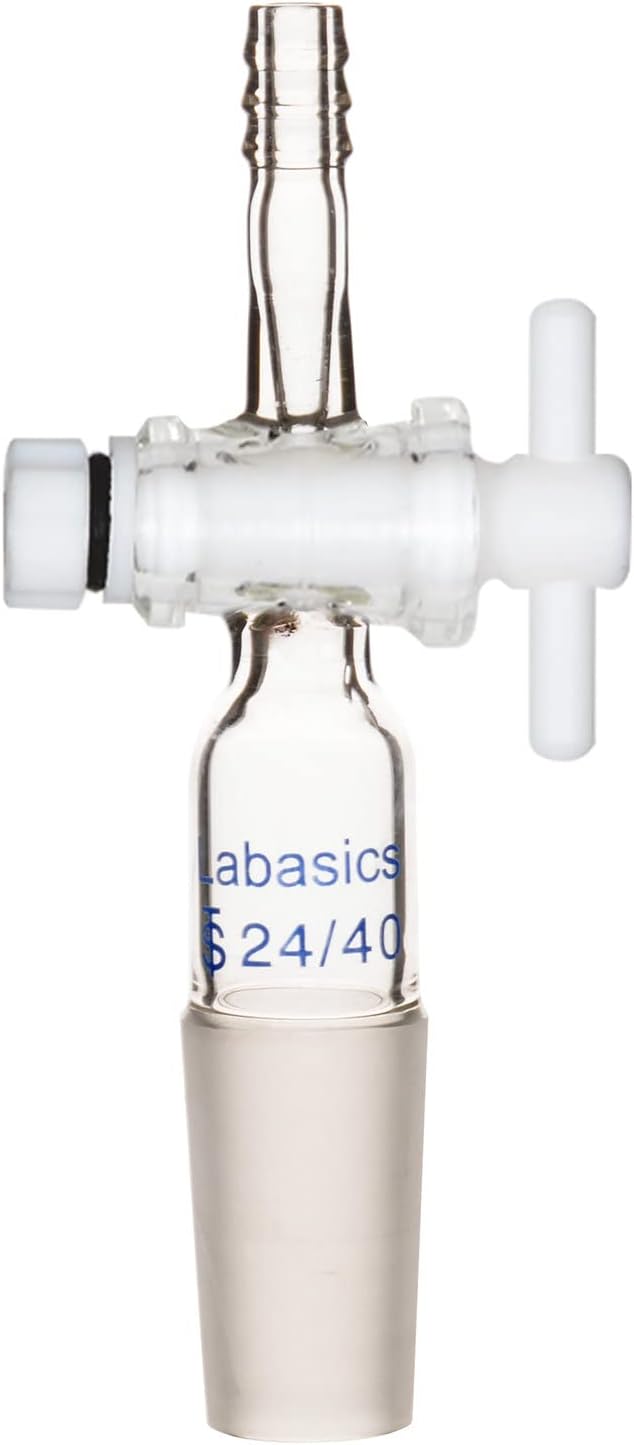 Labasics Vacuum Flow Control Adapter with PTFE Stopcock, 24/40 Joint and Straight Hose Connection for Lab Supply