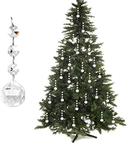 30PCS Christmas Tree Ornaments Acrylic Crystal Pendant, Chandelier Lamp Teardrop Hanging Decorations Curtain Clear Droplet Prism Decor Set for Xmas Wedding Festival Home Party Event