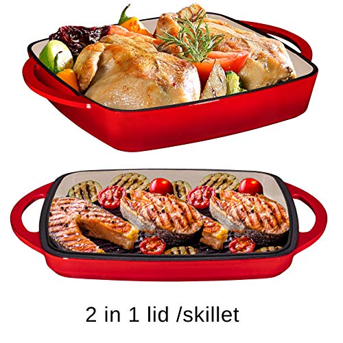 2 in 1 Enameled Cast Iron 11 Inch Square Casserole Baking Pan With