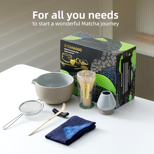 Image of TEANAGOO Matcha Whisk Set,7 Pcs Matcha Set,Matcha Kit for Ceremony,Matcha Tea Set for Making Breakfast /Latte,Starter Kit Set and Bowl with All Accessories,Gift for Friend /Family