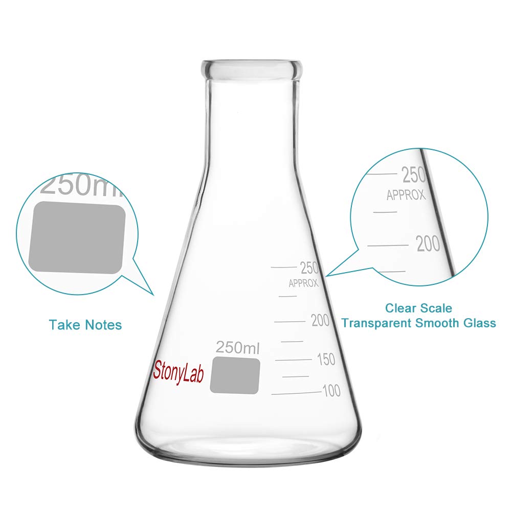 stonylab 1-Pack Glass 250ml Heavy Wall Narrow Mouth Erlenmeyer Flasks with Heavy Duty Rim (250ml Fits with StonyLab 7# Rubber Stopper) - Image 5