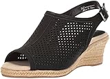 Easy Street Women's Stacy Wedge Sandal, Black Linen, 10 Narrow
