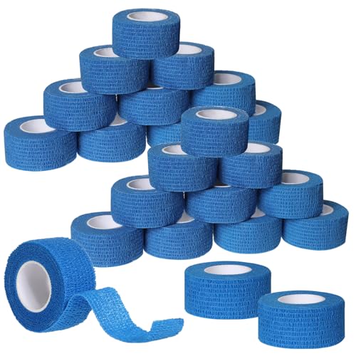 24 rotoli di cerotti autoadesivi per dita, 2,5 cm x 4,5 m, bendaggio elastico di fissaggio per lo sport Vet Wrap cane cavallo (blu)
