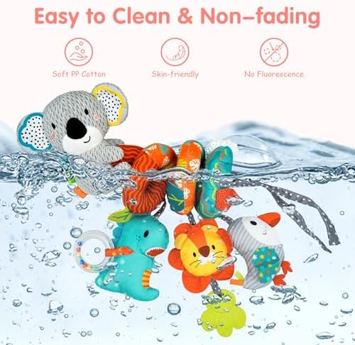 MONSTIME Car Seat Toys for Babies 0-6 Months, Newborn Toys Baby Toys 0-3 Months Stroller Toys, Infant Toys 0-6 Months for Carseat Stroller Crib with Mirror, Rattle, Teether for 0 3 6 9 12 Boys Girls — view 5