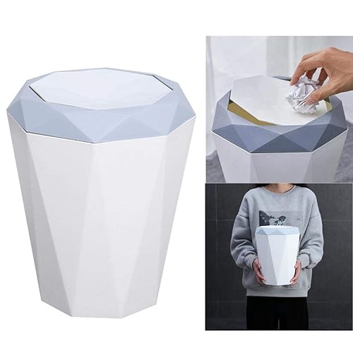 Miniatura 6 de Baoblaze Papelera con tapa, cubo de basura con borde superior oscilante, 12 L, cubo de basura para baño, para cocina y oficina, color azul