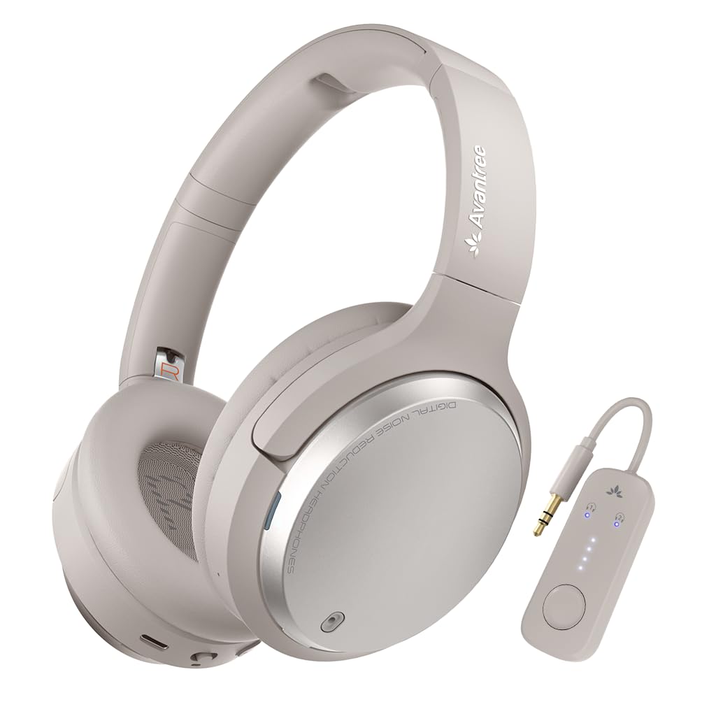 Avantalk Sky Eon - Casque Bluetooth pour Avion, Ecouteur Antibruit pour Voyage en Téléphone Portable avec Adaptateur sans Fil, ANC et Mode Ambiant, Oreillettes Spacieuses et Confortables