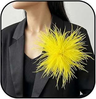 Dainty Feather Flower Brooch Pin for Women Oversized Floral Lapel Pins Elegant Feather Corsage Brooches Suit Clothes Shawl Dress for Wedding Party Banquet Dance Trendy Jewelry 150mm