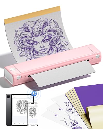 Itari M08F tatueringsskrivare, termisk skrivartatuering för A4-papper med 10 st tatueringspapper, tatueringsskrivare, stencil-skrivare, Bluetooth med IPad & Phone & PC, rosa