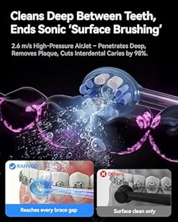 RANVOO AirJet X5 [Max Interdental Jet Clean] Sonic Toothbrush, 100% Plaque Removal, Whitening, for Sensitive Gum Protection Orthodontic Clean Rechargeable, Ideal Gifts with 3 Brush Heads, Grey