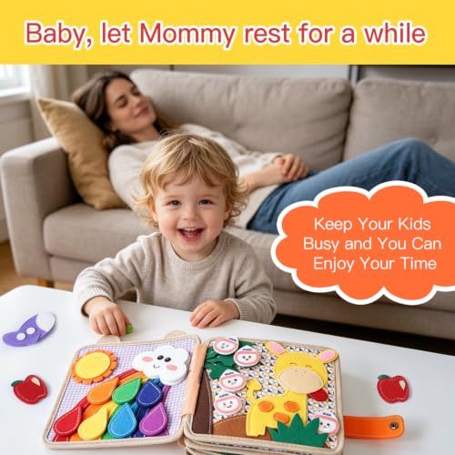 Image of Montessori Busy Book, Suitable for Toddlers Aged 1-3, Felt Sensory Activity Book, Children's Travel Toy, Quiet Book Busy Board, Birthday Gift for Boys and Girls