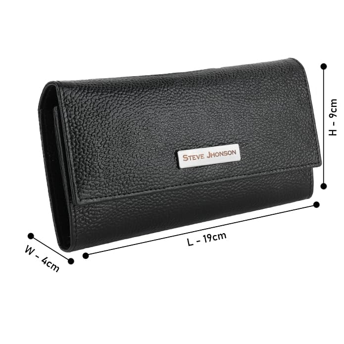 Image of Steve Jhonson Leather Wallet for Women - Mini Hand Purse with Card Holder - Women Stylish Clutch - Cute Mini Ladies Wallet for Daily Use - Fancy Ladies Purse with Slim Design (Black)