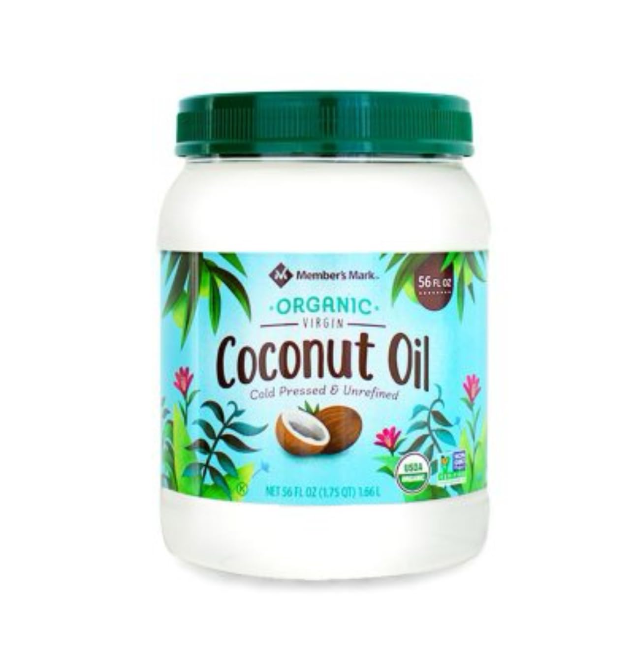 Organic Virgin Coconut Oil – Member Mark Quality, Cold Pressed & Unrefined, 56 oz Jar – Non-GMO, Kosher, Ideal for Cooking and Skin Care