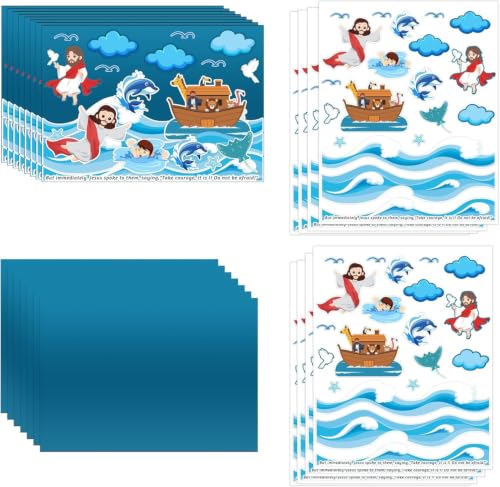 Image of FENGHERUIA 24 Set Jesus Walk On Water Scenes Craft Kit Religious Stickers for Kids DIY Christian Catholic Bible Craft Faith Jesus Craft for Sunday School Activities Gifts