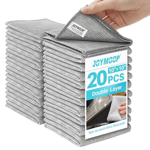 Image of JOYMOOP 20 PCS Non Scratch Wire Dishcloth-10 inch x 10 inch, Double Layers Multipurpose Wire Dishwashing Rags, Wet & Dry Cleaning Rags for Dishes, Cookware, Sinks, Stoves & Fireplaces