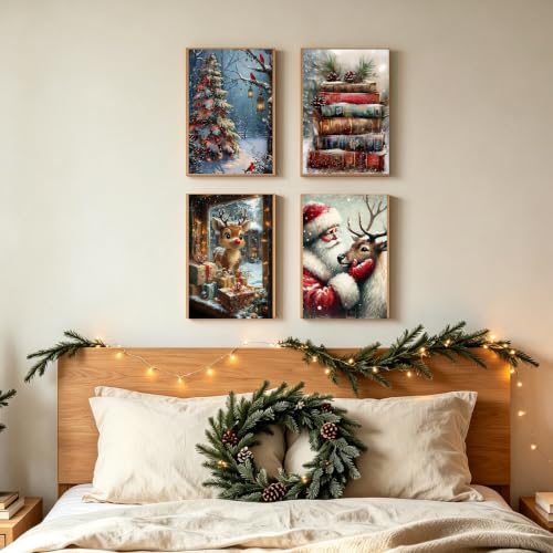 4 Packs Christmas Framed Paint by Numbers Kit with Wooden Easel & Gift Box by Canrichshop - Used condition - Image 4