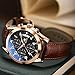OLEVS Black Watch for Men Large Face Brown Leather Band Watches Date Stainless Steel Fashion Men's Chronograph Watches Rose Gold Waterproof Luminous Easy Read Mens Multifunction Aviator Watch for Men