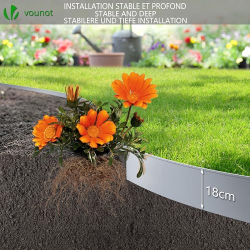 VOUNOT® Rasenkante verzinkt Metall 10m, verzinkt Beeteinfassung Beetumrandung Mähkante, Länge 100cm Höhe 18cm, 10 Stück