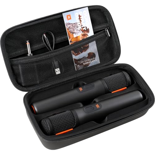 MAILADA Wireless Microphone Case For JBL Wireless Two Microphone System Handheld Dual Mic Travel Bag for Singing or Karaoke for Receivers, Adapters, AA Batteries-Black(Box Only)