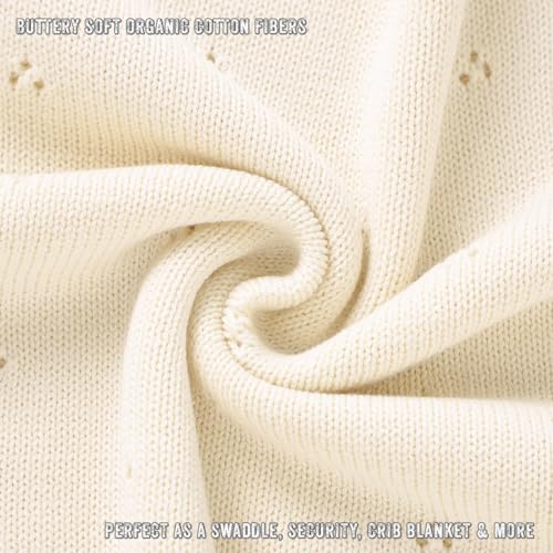 Image of Baby Gift Set - Organic Cotton Newborn Blanket Essentials, Thoughtful Baby Shower & New Baby Gift for Boys & Girls (Pointelle - Butter Cream)
