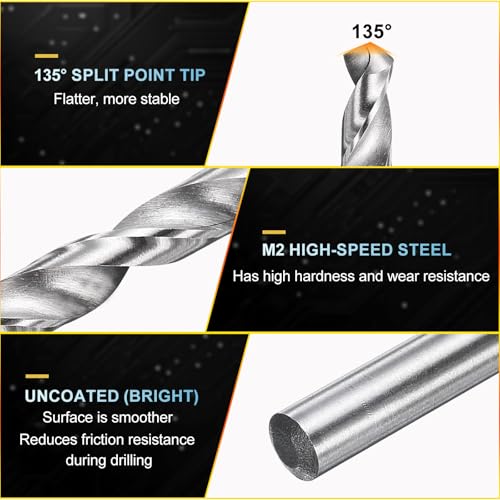 PATIKIL M2 HSS Spiralbohrer 0,7mm, Gerader 135° Stahlbohrer für Edelstahl Mittelhartmetall - 10 Stück