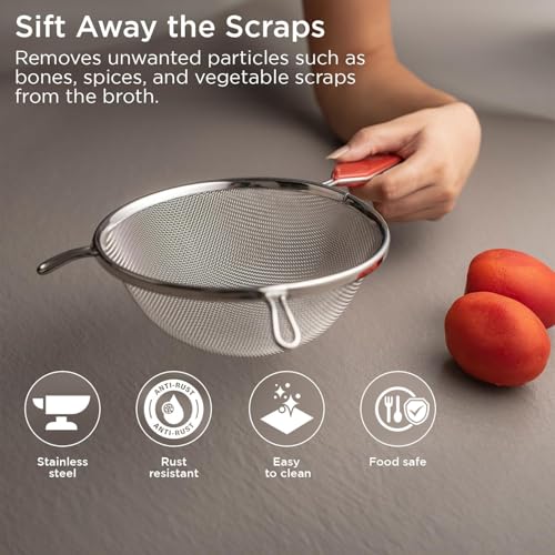 Image of Stainless Steel Soup Strainer, Juice Strainer, Modern Food Strainer for Kitchen Use (Size 14cm Diameter) Pack of 1, Silver