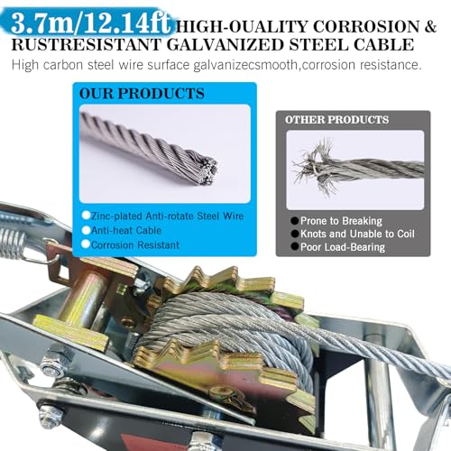 Winch manual 4400 lbs con cable de acero 12.14 ft miniatura 7