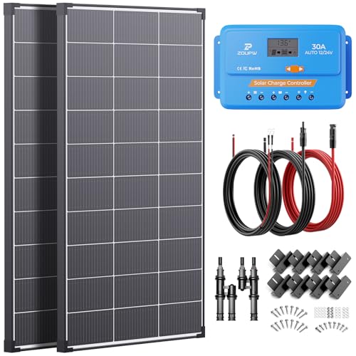 Image of ZOUPW 220W N-Type 16BB Solar Panel Kit(2 * 110W) with 30A PWM Charge Controller,25% High Efficiency Mono Offgrid Power System for 12V/24V Battery,11AWG Cables Y-connectors for RV Boat Camper Cabin