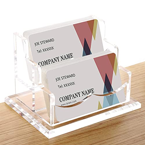Acrylic Business Card Holder For Desk, Horizontal Clear Business Name Card Display Stand, Desk Accessory Business Name Card Organizer (Horizontal, 2-Slot) #TOP5