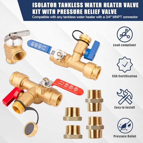 Leorossy Tankless Water Heater Valve Kit, PRV 3/4"-1/2" NPT