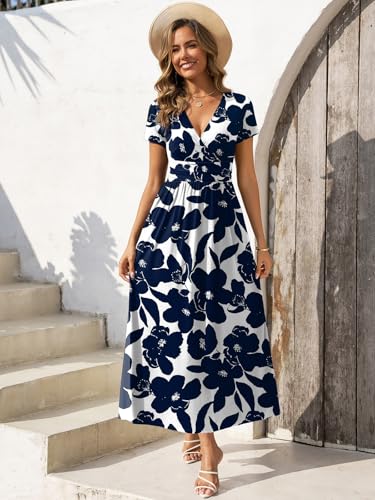 Gracyoga Women's Summer Dresses 2026 Short Sleeve Maxi Dress Casual V Neck Flowy Sundress with Pockets - Image 4