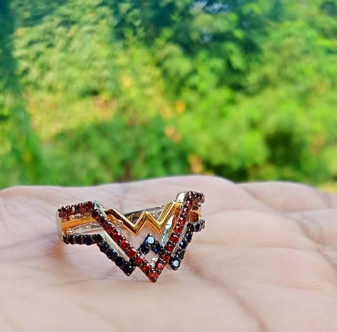 2.10 Cttw Round Shape Simulated Blue Sapphire & Simulated Red Garnet Wedding Engagement Wonder Women Collection Ring In 14K White Gold Plated 925 Sterling Silver2