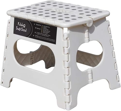 Taburete plegable antideslizante, lo suficientemente resistente y seguro, soporta hasta 300 libras, taburete de 11 pulgadas para adultos o niños,