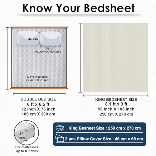 Image of Story@Home King Size Bedsheet | Air Cotton Flatsheet King Size with Two Pillow Covers| 240 TC | Super Soft Bed Sheet for King Size Bed | Floral Design (270 x 250 cm, Off White & Beige)
