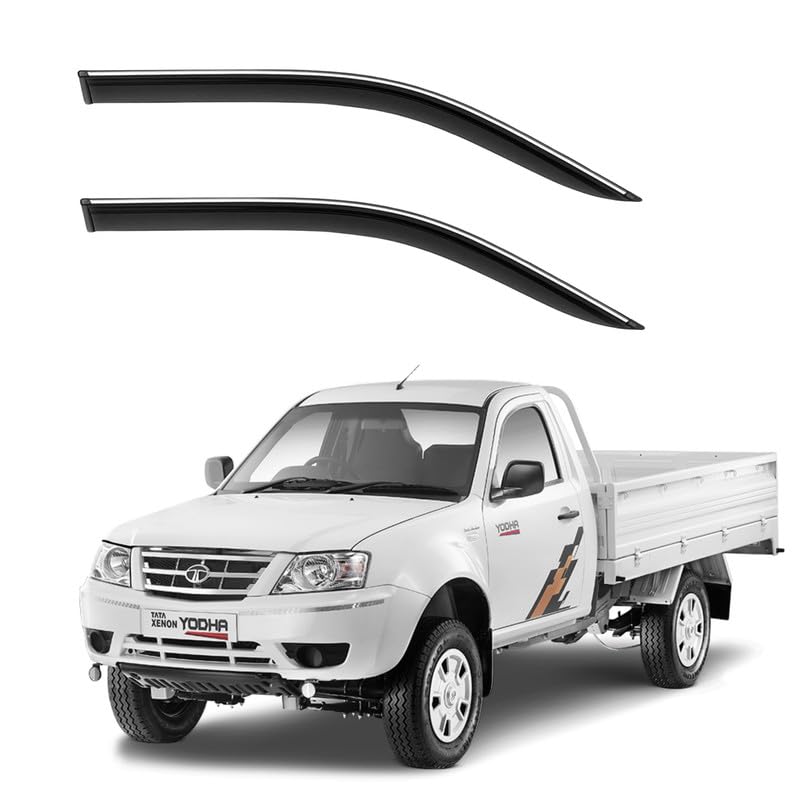 Image of CAR SAAZ Side Door Visors for Yodha (2017-Present)(Set of 2Pcs)|Chrome Lined Rain Guards, Polycarbonate, Smoke Finish