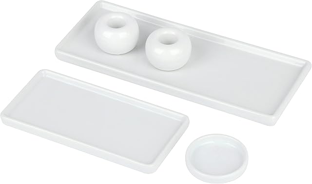 HofferRuffer Ceramic Bathroom Accessory Sets 5 Pieces with Vanity Tray, Toothbrush Holders, Ring/Necklace Storage and Soap Dish, Bathroom Countertop Decor Accessories White