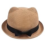 eYourlife2012 Girl's Vintage Cat Ear Bowler Straw Hat Sun Summer Beach Cap (Light Coffee)
