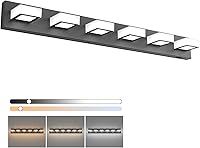 Vista 45 de Ralbay - Moderno accesorio de iluminación LED para tocador y baño, con 6 luces, de acrílico negro mate