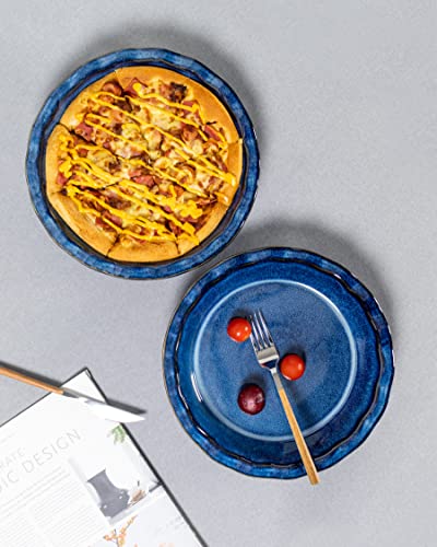 Henxfen Lead Ceramic Pie Pan For Baking - Deep Dish Apple Pie Plate 9.5 Inch, Round Baking Dish For Quiche, Pot Pies - Set Of 2, Reactive Blue #TOP3
