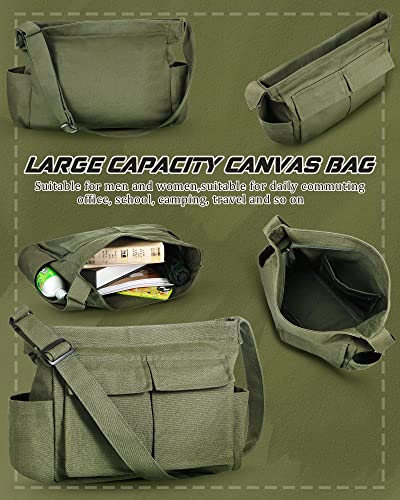Sweetude Canvas Messenger Bag Crossbody Tote Bag With Multiple Pockets Laptop Large Shoulder Bags Aesthetic Casual Vintage Versatile School Cross Body Bag For Women Men, Green #TOP6