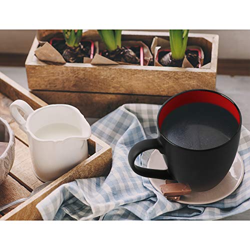 Miamio - Set Of 6 Stoneware Coffee Mugs 12 Ounce/Cup Set - Le Papillon Collection (Black-Red) #TOP3