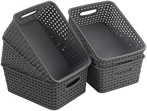 Farmoon Gray Plastic Weave Baskets, Small Storage Baskets, 6 Packs