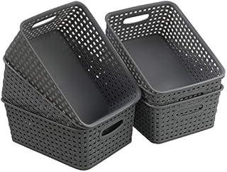 Farmoon Gray Plastic Weave Baskets, Small Storage Baskets, 6 Packs