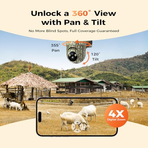 4G LTE Cellular Trail Cameras, 360° View Live Streaming Game Camera Built-in SIM Card with PIR Motion Activated, 2K Night Vision, No WiFi Needed IP65 Solar Security Camera Camo Print-2 Pack - Image 5