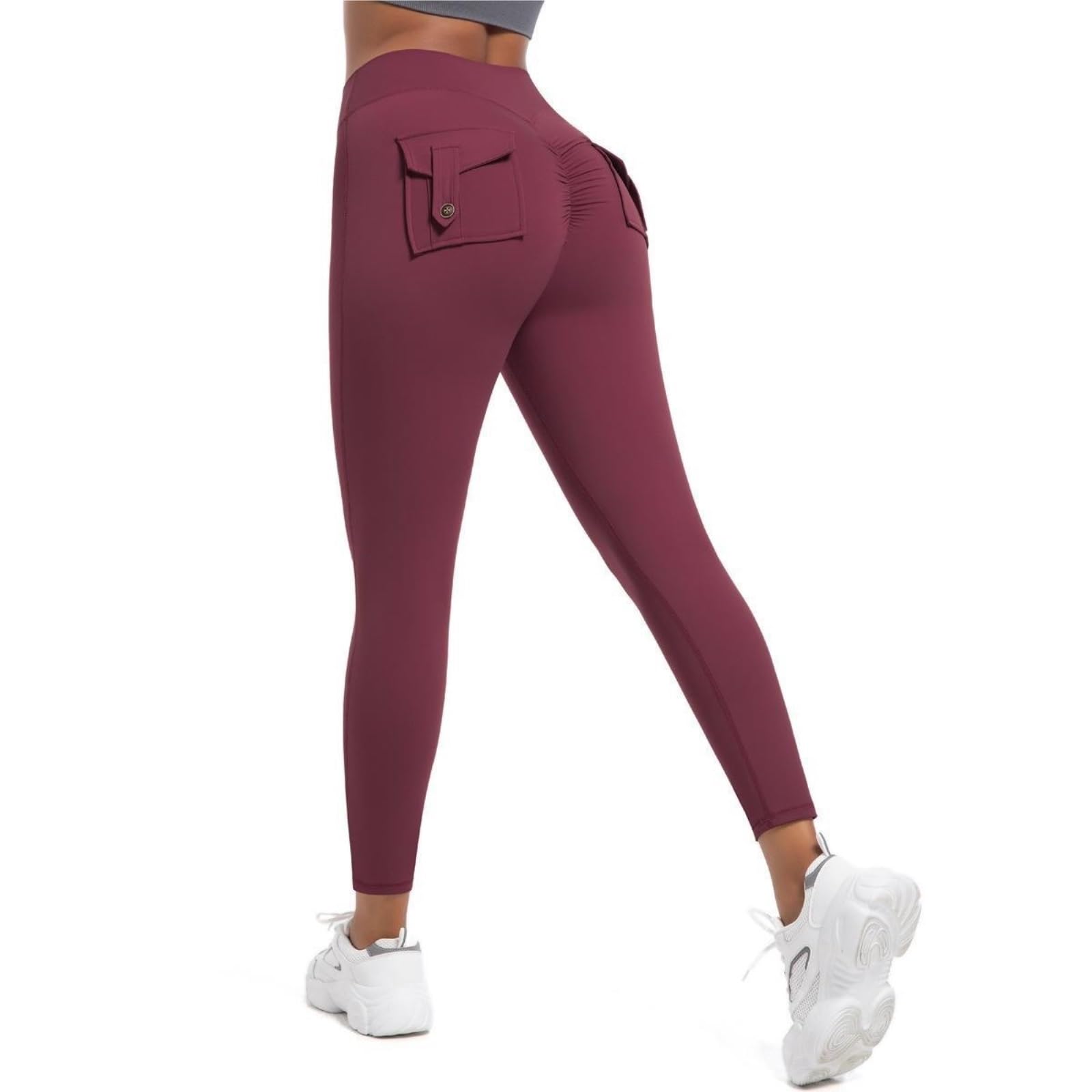 Leggings da Donna con Tasche, Lunghezza alla Caviglia, Vita Alta, Elasticizzati, Controllo della Pancia(Red,S)