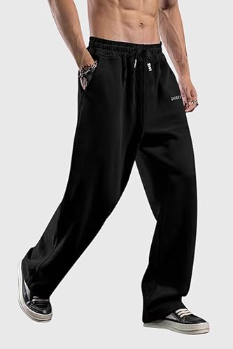 Miniatura 2 de HHZ Pantalones holgados de algodón para hombre, holgados, para yoga, gimnasio, entrenamiento, con bolsillos, parte inferior abierta, pierna ancha y