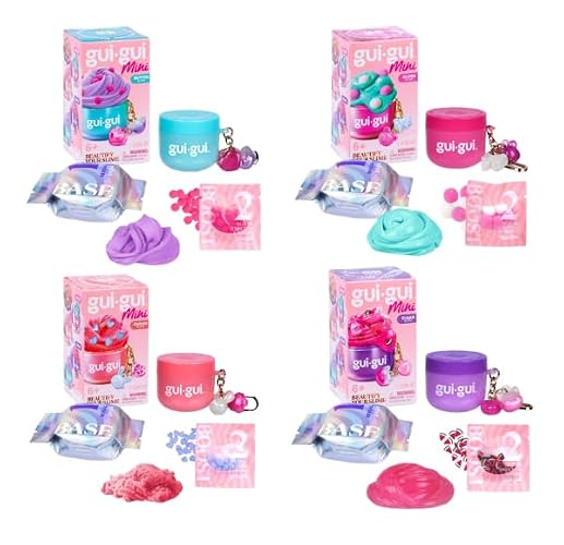 GUI GUI Mini Slime Jar Keychain – 4 Pack Tiny Scented Slime Jars with Charms & Clip | Gloss, Clear, Butter & Cloud Slime Assortment | Collectible Slime Keychains for Kids